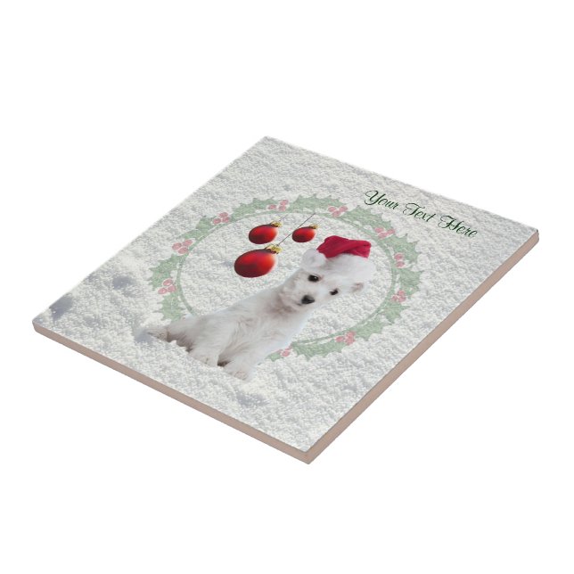 Westie Puppy Christmas Ceramic Tile Customise It! (Side)