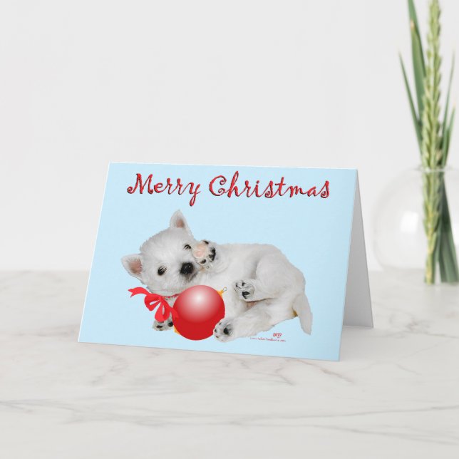 Westie Puppy Christmas Playtime Holiday Card (Front)