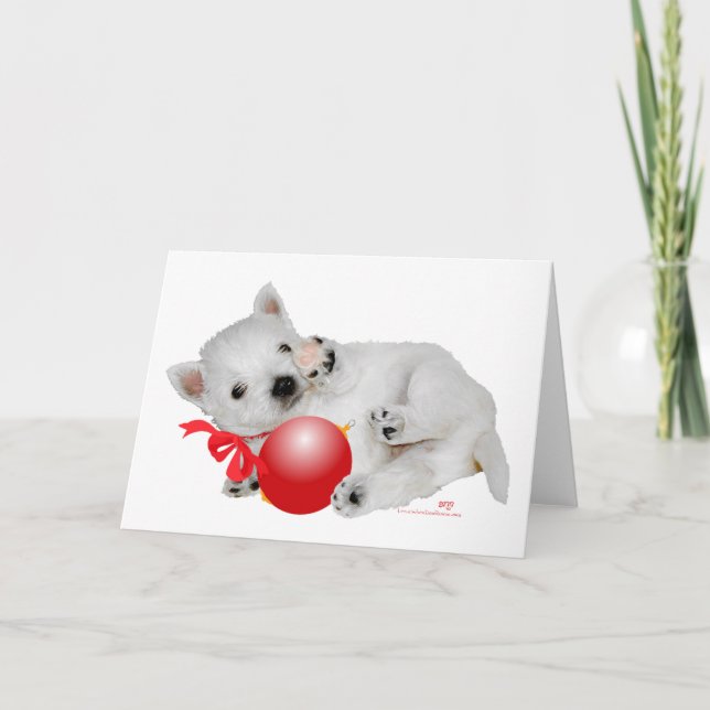 Westie Puppy Christmas Playtime Holiday Card (Front)