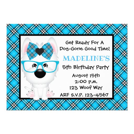 Image of Westie Puppy Dog Blue Birthday Party Invitations