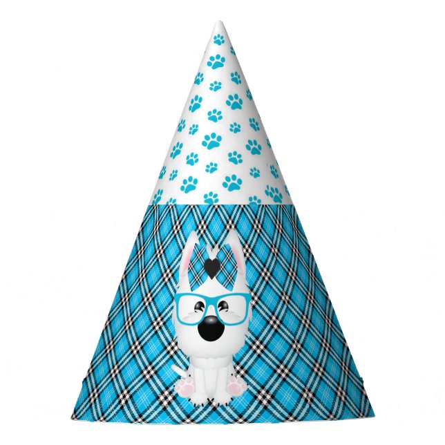 Westie Puppy Dogs Blue Aqua Birthday Party Hats (Front)
