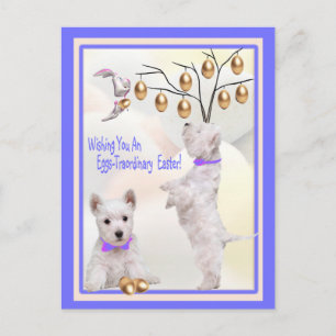 Westie Puppy Eggs -Traordinary Easter Wishes Holiday Postcard