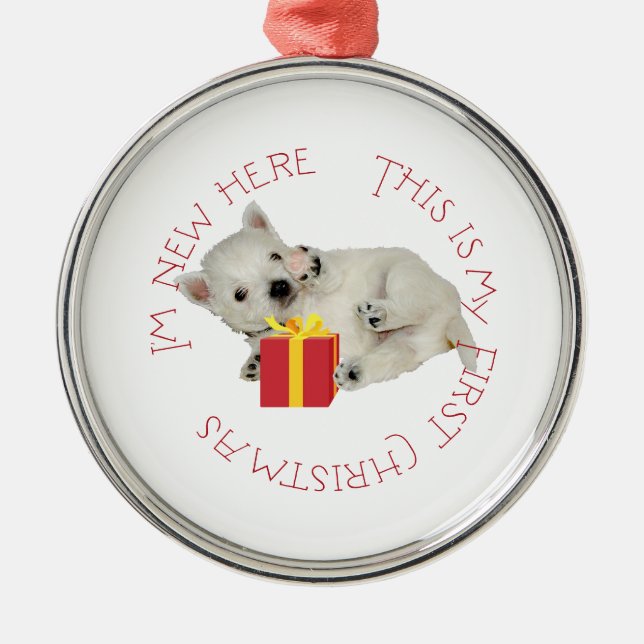 Westie Puppy First Christmas Metal Tree Decoration (Front)