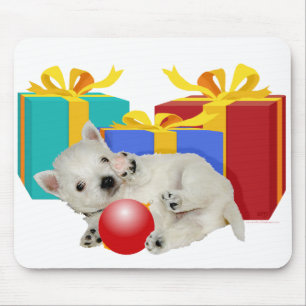 Westie Puppy with Christmas Presents Mouse Mat