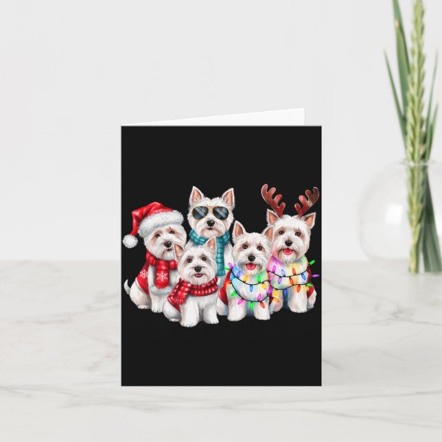 Westie Reindeer Christmas Lights Dog Lover Xmas Pa Card (Front)
