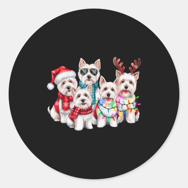 Westie Reindeer Christmas Lights Dog Lover Xmas Pa Classic Round Sticker (Front)