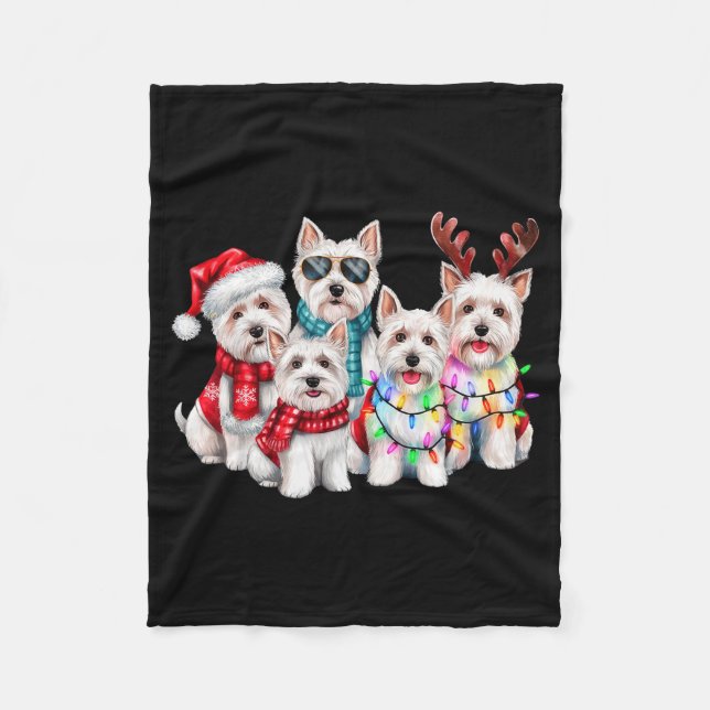 Westie Reindeer Christmas Lights Dog Lover Xmas Pa Fleece Blanket (Front)