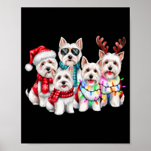 Westie Reindeer Christmas Lights Dog Lover Xmas Pa Poster
