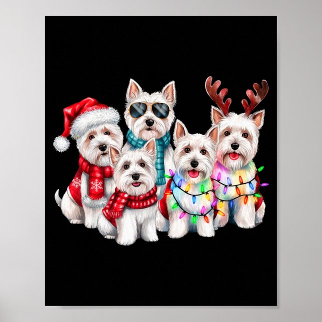 Westie Reindeer Christmas Lights Dog Lover Xmas Pa Poster (Front)