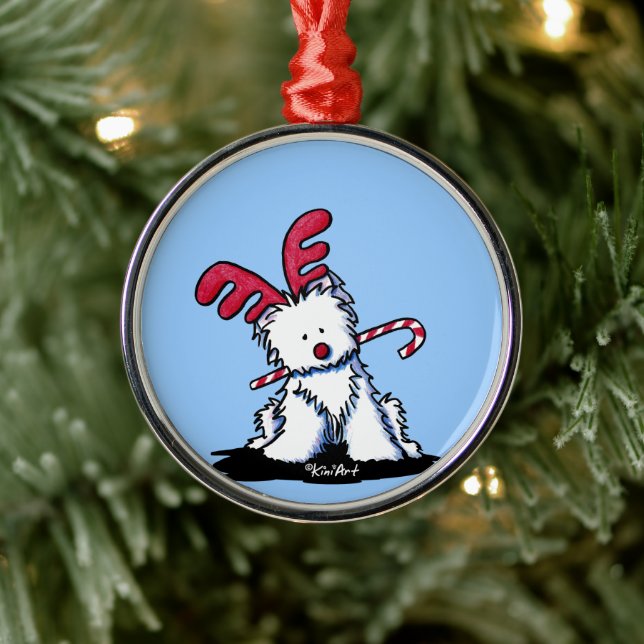 Westie Reindeer Round Ornament (Tree)