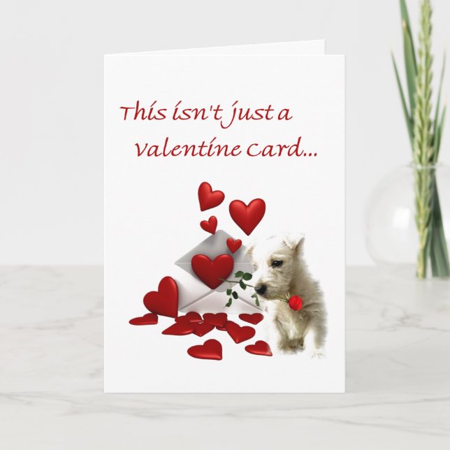 Westie Rose and Hearts Valentine Holiday Card (Front)