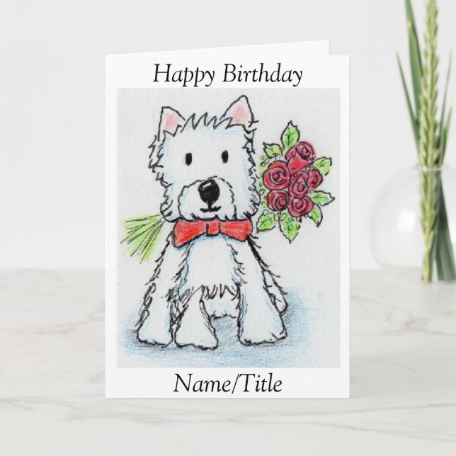 Westie roses Birthday greeting card personalise (Front)