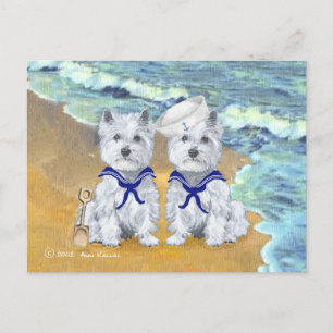 Westie Sailor Twins at the Beach Postcard