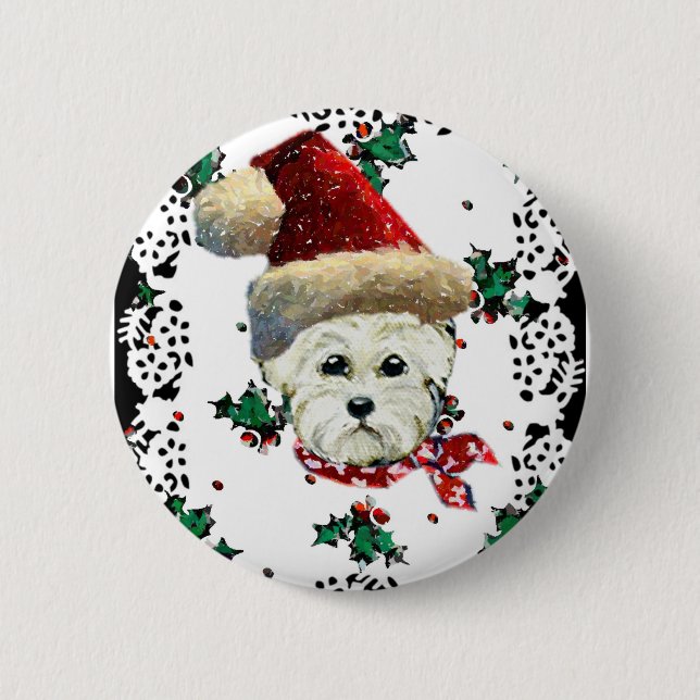 Westie Santa 6 Cm Round Badge (Front)