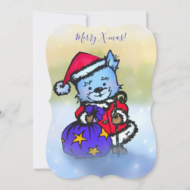 Westie Santa Claus - Merry Christmas! Hand Drawn Holiday Card (Front)