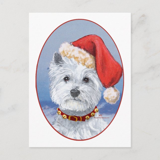 Westie Santas Helper Holiday Postcard (Front)