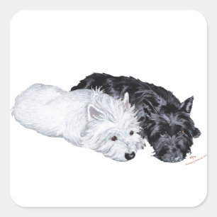Westie & Scottie at Ease Square Sticker