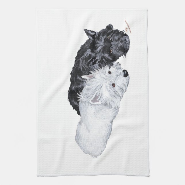 Westie & Scottie at Ease Tea Towel (Vertical)