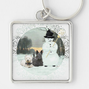 Westie & Scottie Build a Snowman Key Ring