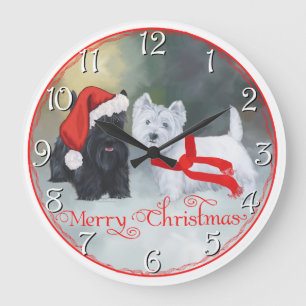 Westie Scottie Christmas Large Clock