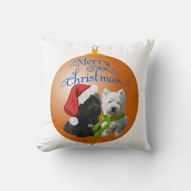Westie Scottie Christmas Ornament Cushion (Front)