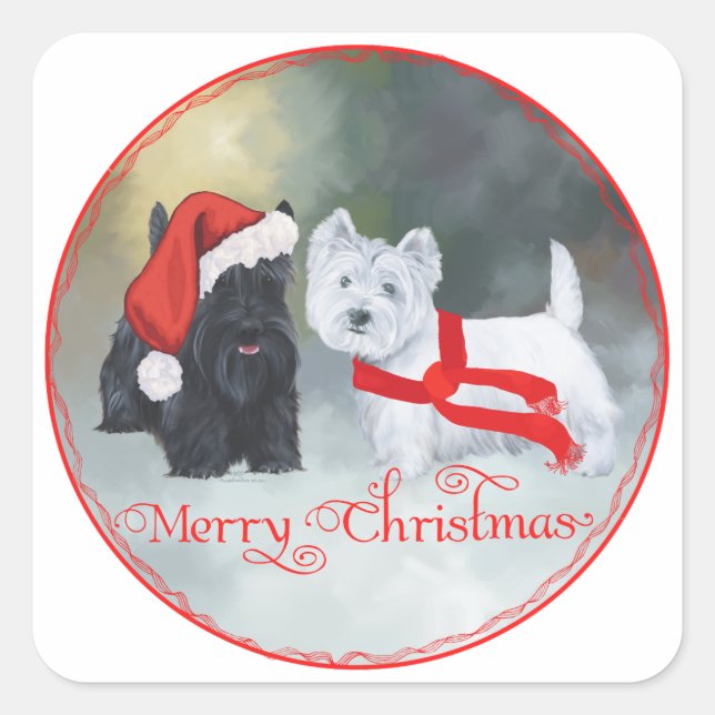 Westie Scottie Christmas Square Sticker (Front)