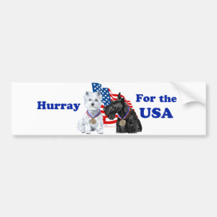 Westie & Scottie Hooray for USA Bumper Sticker