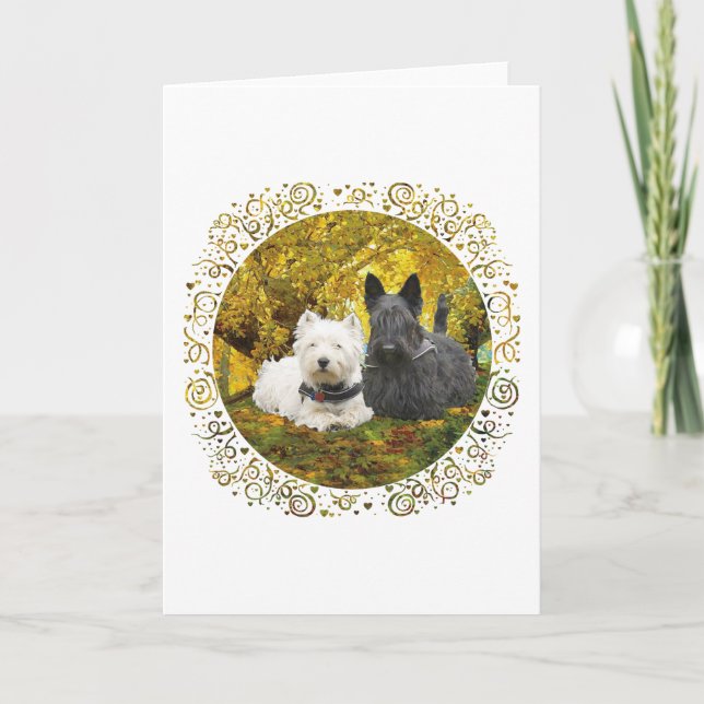Westie & Scottie in Autumn Card (Front)