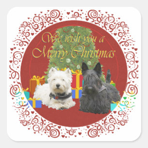 Westie & Scottie Merry Christmas Square Sticker