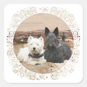 Westie & Scottie Together Autumn Square Sticker