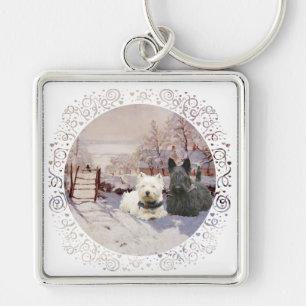 Westie & Scottie Winter Magpie Key Ring