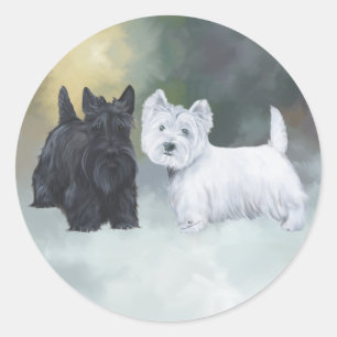 Westie Scottie Wintertime Classic Round Sticker