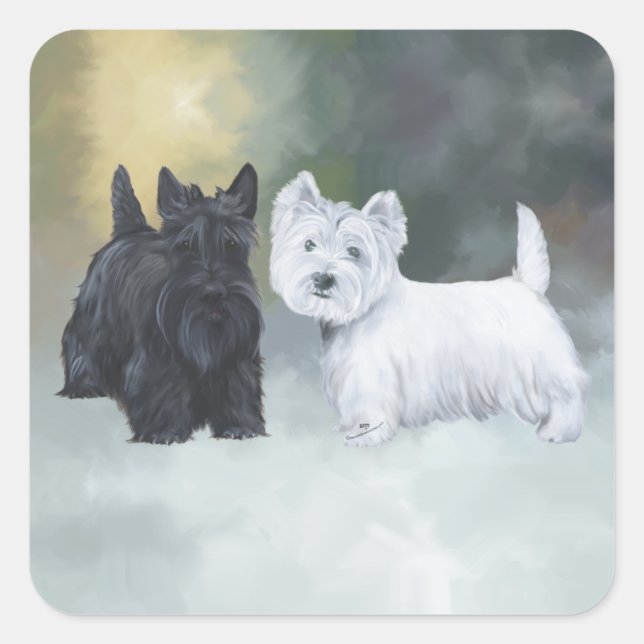 Westie Scottie Wintertime Square Sticker (Front)