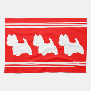 Westie Silhouette on Red Tea Towel