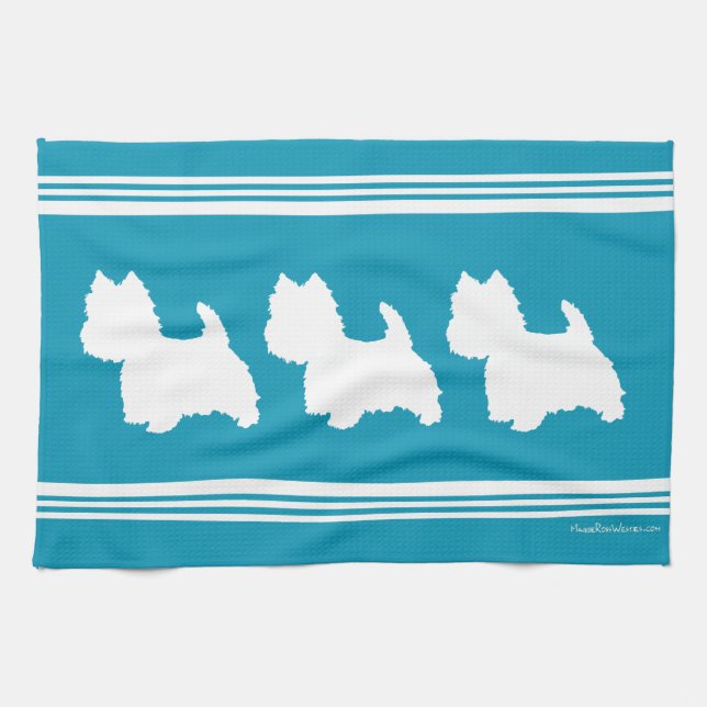 Westie Silhouette on Turquoise Tea Towel (Horizontal)