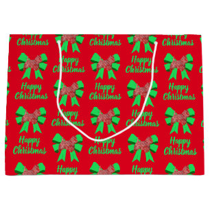 Westie Silhouette Red Christmas Dog & Green Bow Large Gift Bag