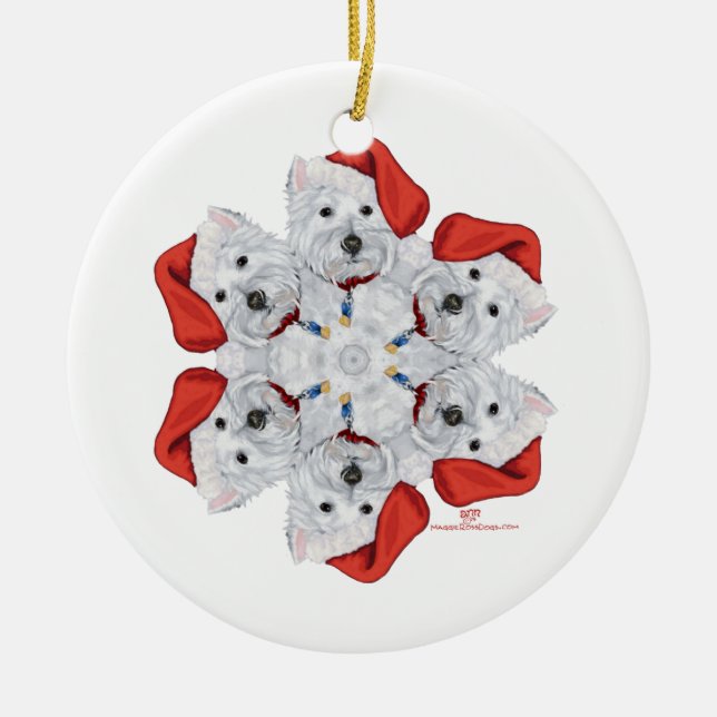 Westie Snowflake Ceramic Tree Decoration (Front)