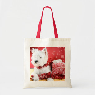 Westie Snowflake Holiday Design Tote Bag