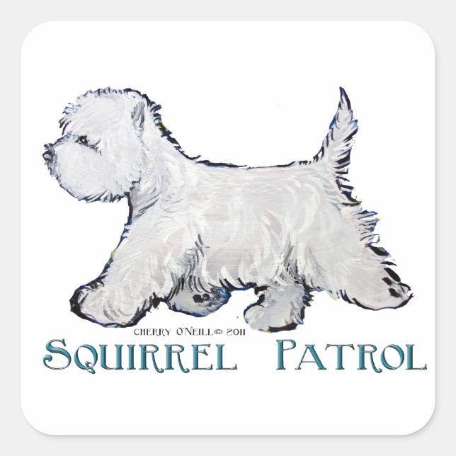 Westie Squirrel Patrol Square Sticker (Front)
