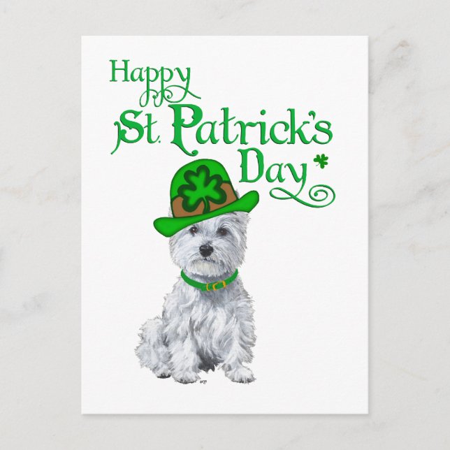 Westie St Patricks Day Postcard (Front)