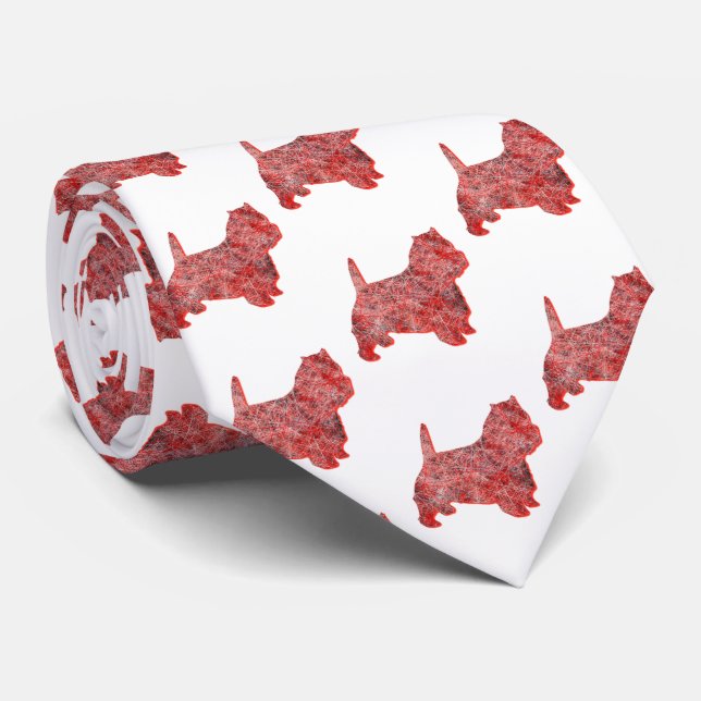 Westie Terrier Christmas Dog Silhouette White Neck Tie (Rolled)