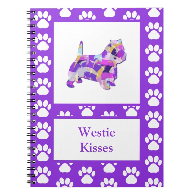Westie Terrier Dog Cute Silhouette Paw PurplePY&B Notebook (Front)