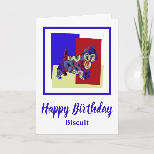 Westie Terrier Dog Red Blue Yellow Birthday Card (Front)