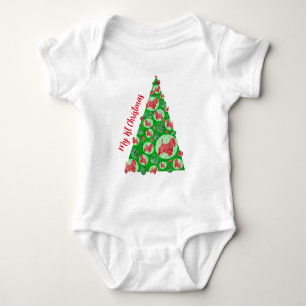Westie Terrier Dog Silhouette Christmas Tree Red Baby Bodysuit