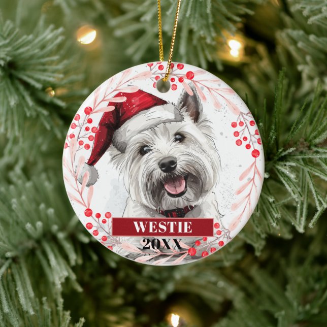 Westie Terrier in Santa Hat Christmas Ornament (Tree)