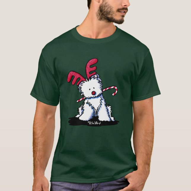 Westie Terrier Reindeer Dark Shirt (Front)