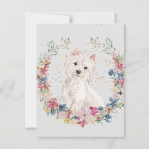 Westie Terrier Spring Flowers Monogram Card