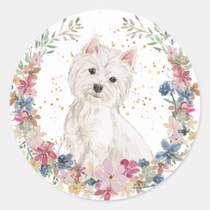 Westie Terrier Spring Flowers Wreath Classic Round Sticker