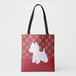 Westie Tote Bag Red Plaid