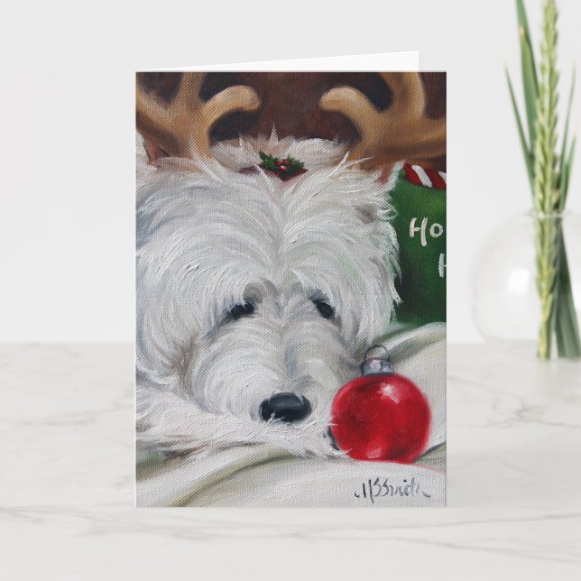 westie west highland terrier dog christmas santa holiday card (Front)